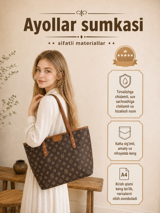 Сумка женская, через плечо, большая повседневная сумка-шоппер, с длинными ручками