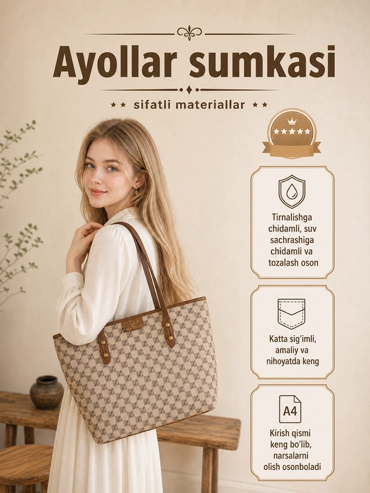 Сумка женская, через плечо, большая повседневная сумка-шоппер, с длинными ручками