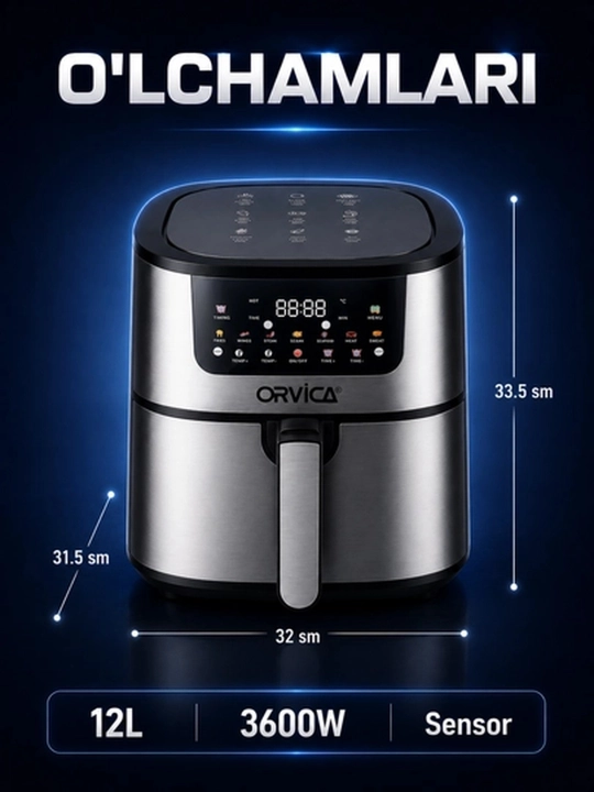 Аэрогриль ORVICA ORM-8850, сенсорное управление, 12 л, 2800 Вт, черный