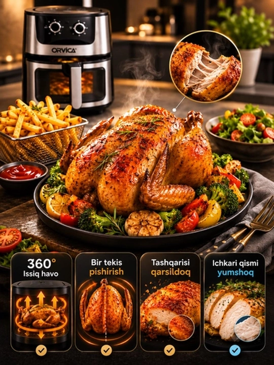 Аэрогриль ORVICA ORM-8850, сенсорное управление, 12 л, 2800 Вт, черный