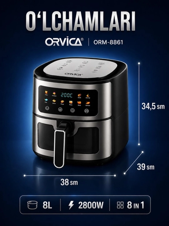 Аэрогриль ORVICA ORM-8850, сенсорное управление, 12 л, 2800 Вт, черный