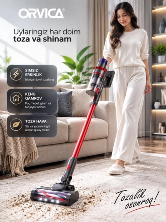 Changyutgich ORVICA ORM-519, simsiz vertikal va qo‘l changyutgich, 3 in 1, uy uchun