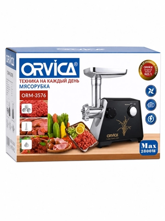 Мясорубка ORVICA ORM электрическая, металлическая, черно-серебристая для кухни