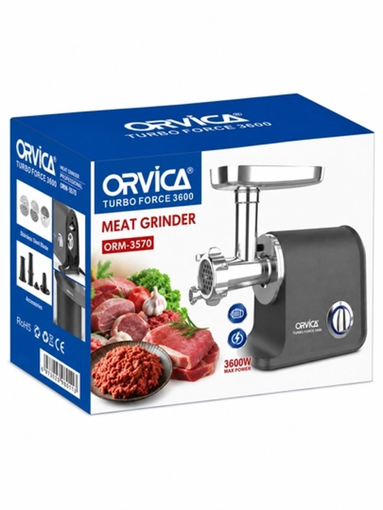 Мясорубка ORVICA ORM электрическая, металлическая, черно-серебристая для кухни