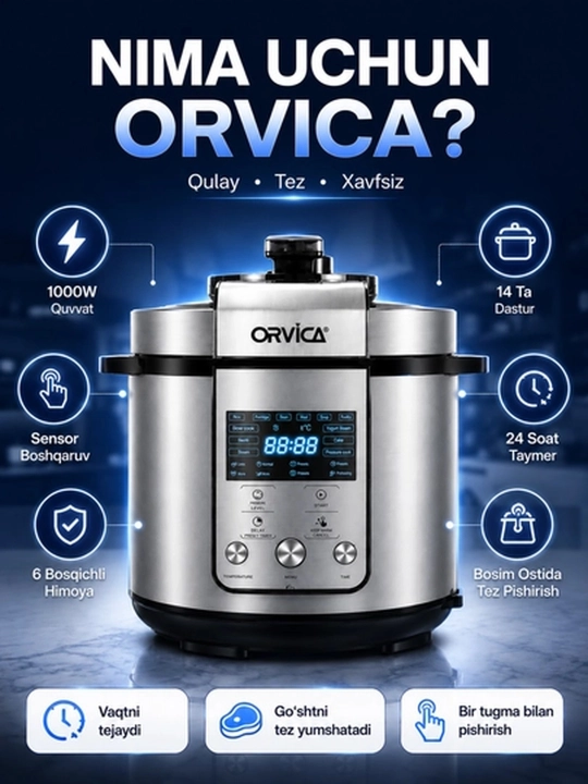 Мультиварка ORVICA ORM-6209, 1000 Вт, рисоварка, пароварка, rice cooker