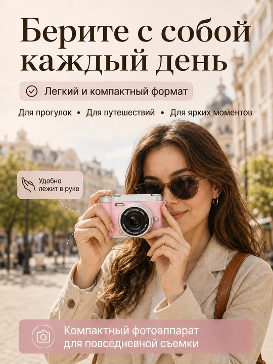 Raqamli retro fotoapparat, ixcham kamera, 512 GB xotira kartasi bilan