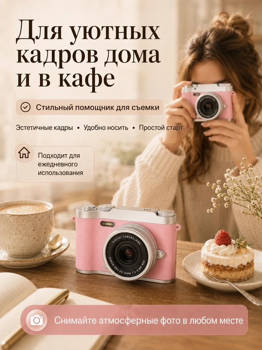 Raqamli retro fotoapparat, ixcham kamera, 512 GB xotira kartasi bilan