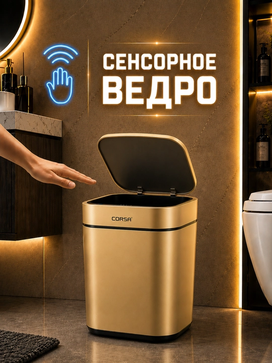 Sensorli axlat chelak smart qopqoqli, chiqindi qutisi oshxona va hammom uchun, 8 Litr - 