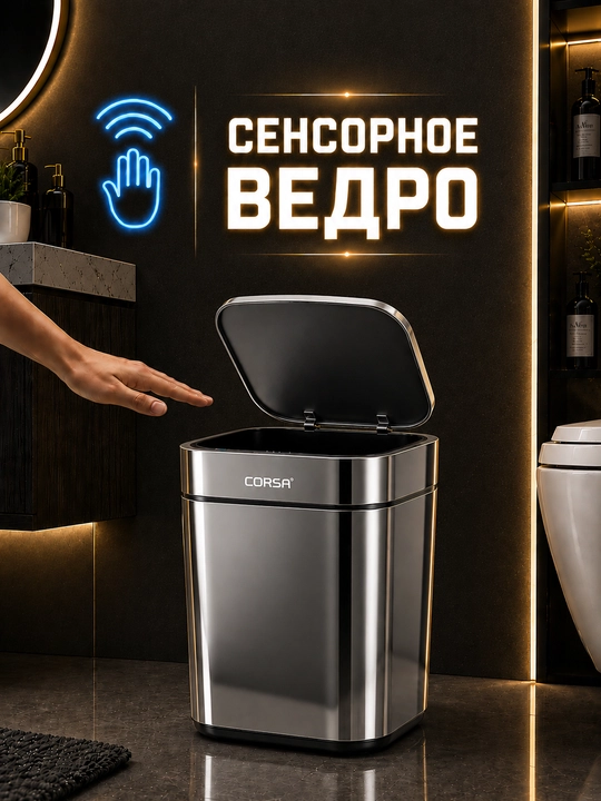 Sensorli axlat chelak smart qopqoqli, chiqindi qutisi oshxona va hammom uchun, 8 Litr - 