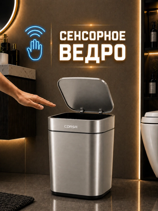 Sensorli axlat chelak smart qopqoqli, chiqindi qutisi oshxona va hammom uchun, 8 Litr - 