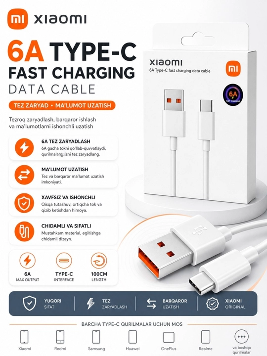 Кабель для быстрой зарядки, USB-Type-c для Android, Fast Charge - 
