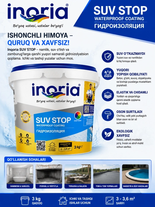 Inoria SUV STOP gidroizolyatsiya qoplamasi - 