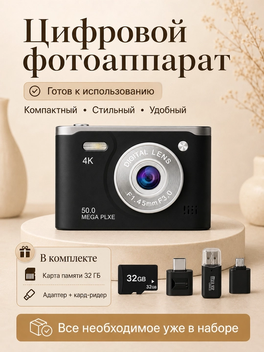 Цифровой мини фотоаппарат мыльница, маленькая камера - 
