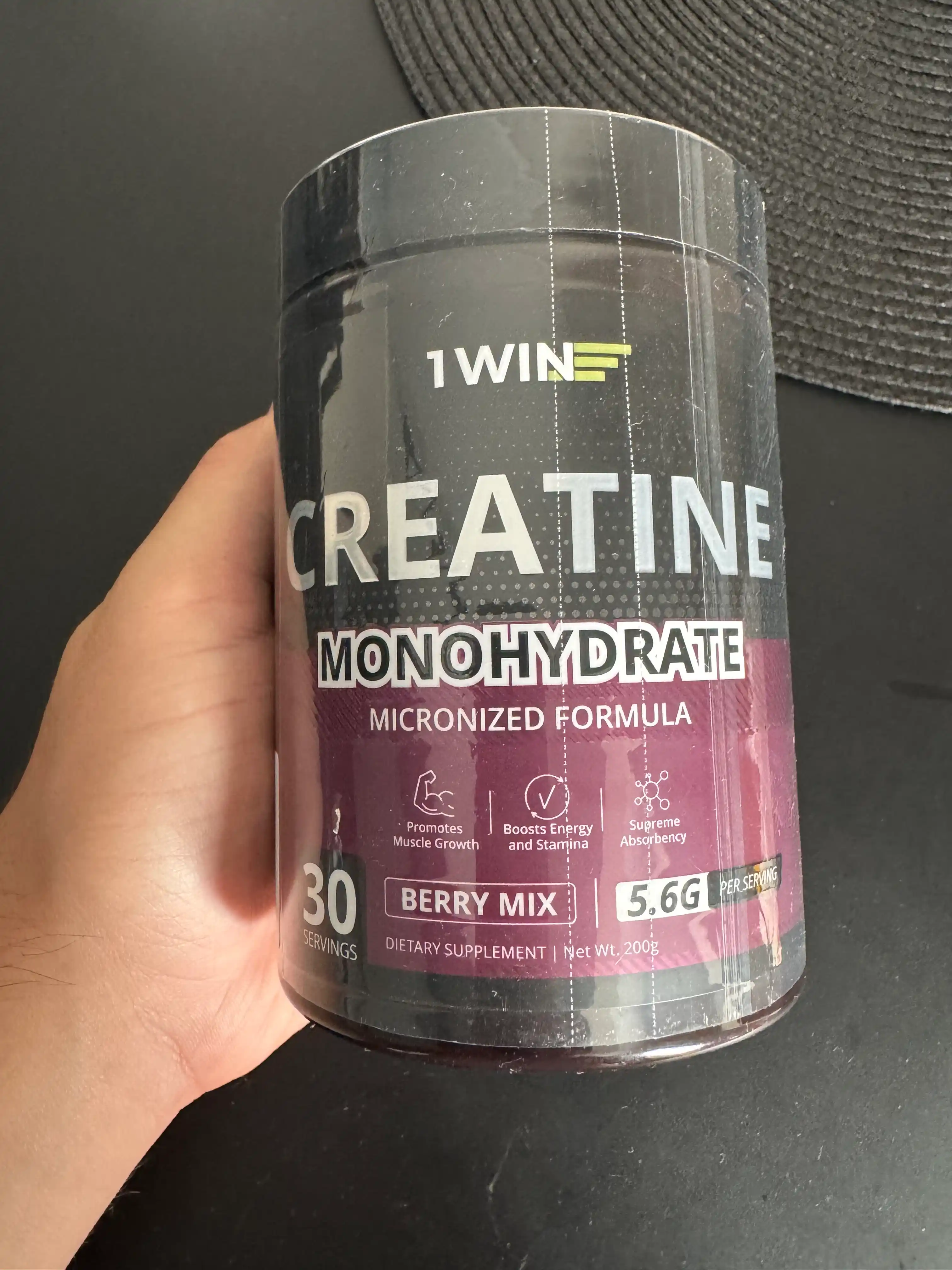 Kreatin monogidrat 1WIN 200 gr, 30 porsiya, tami bilan