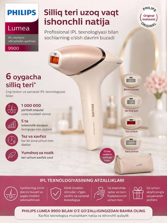 Philips Lumea 9900 — uy sharoitida professional darajadagi IPL epilyatsiya