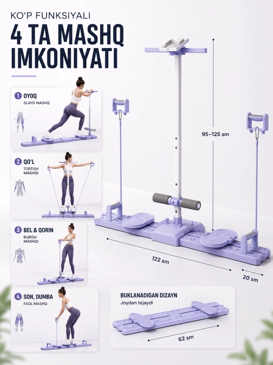 Trenajor ko‘p funksiyali fitnes, uy uchun tana mashqlari va sport platformasi