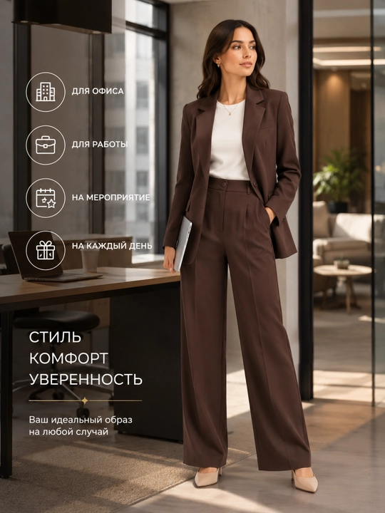 Ayollar klassik kostyumi pidjak va keng shim 36-42