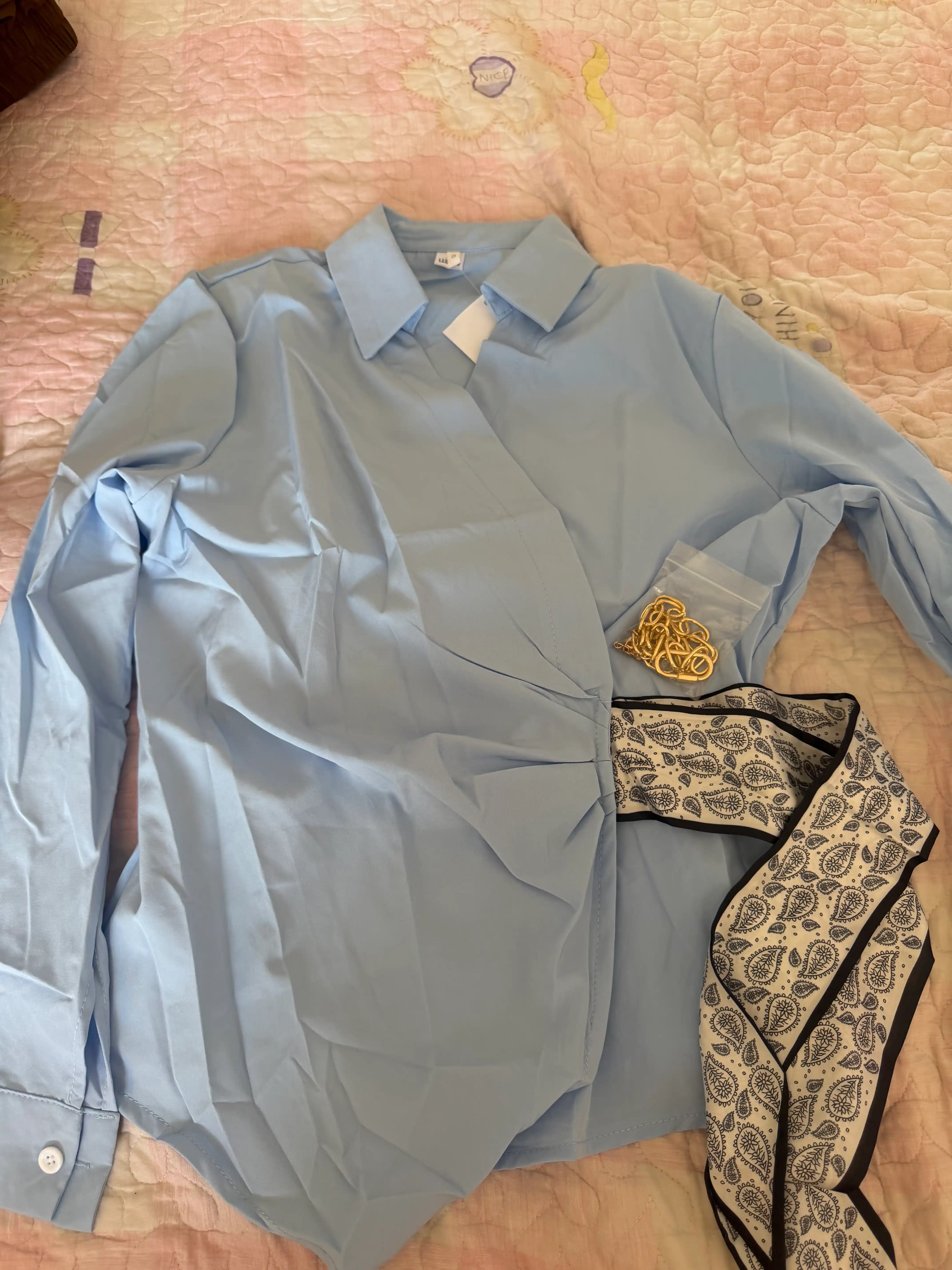 Ayollar uchun assimetrik ko‘ylak-bluzka,oversize fason, bog‘ichli dizayn, uzun yeng, M-XXL