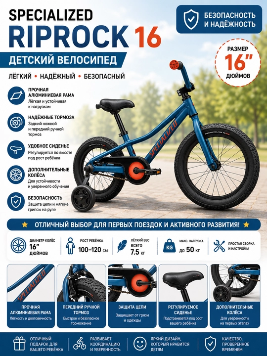 Велосипед с прочной алюминиевой рамой Specialized Riprock 16 - 
