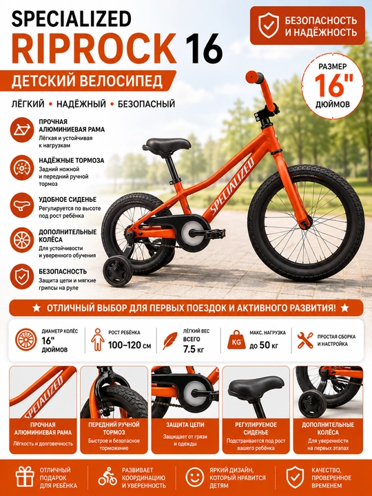 Велосипед с прочной алюминиевой рамой Specialized Riprock 16 - 