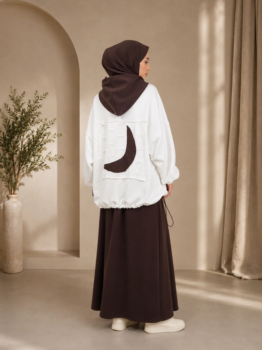 Ayollar uchun Hudi yubka, 2-ip kuzgi mato, standart 44–50, oversize, hijob uslubi