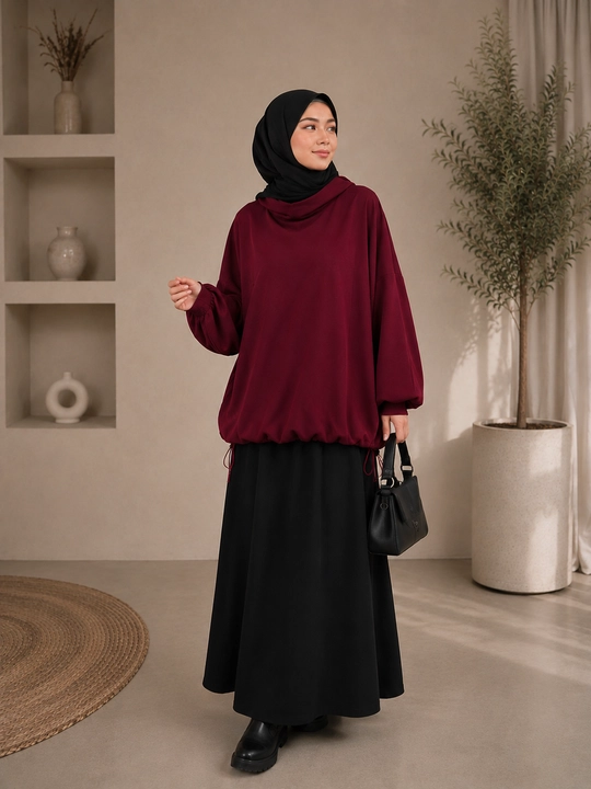 Ayollar uchun Hudi yubka, 2-ip kuzgi mato, standart 44–50, oversize, hijob uslubi