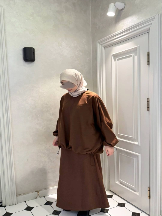 Женский комплект худи и юбка, ткань двухнитка, осенний, oversize, размер 44–50 - 