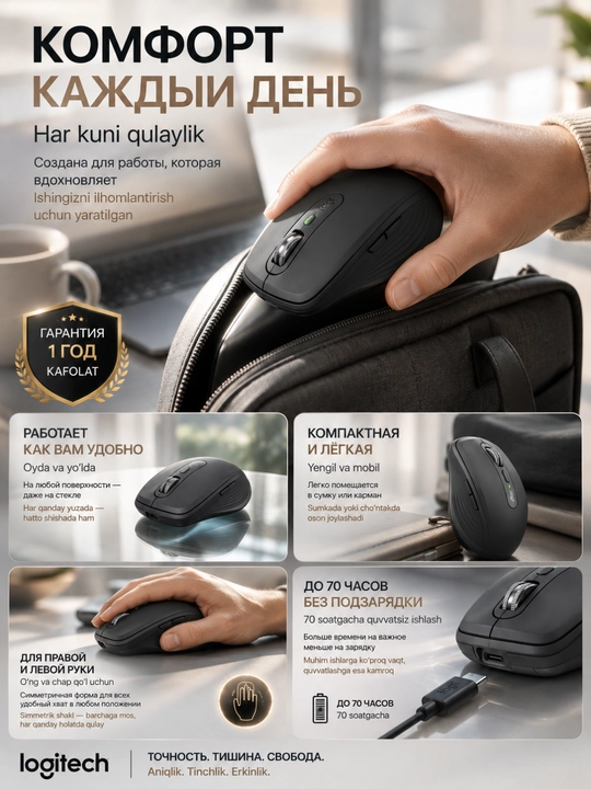 Мышка беспроводная Logitech MX Anywhere 3S, 8000 DPI, 6 кнопок, бесшумная