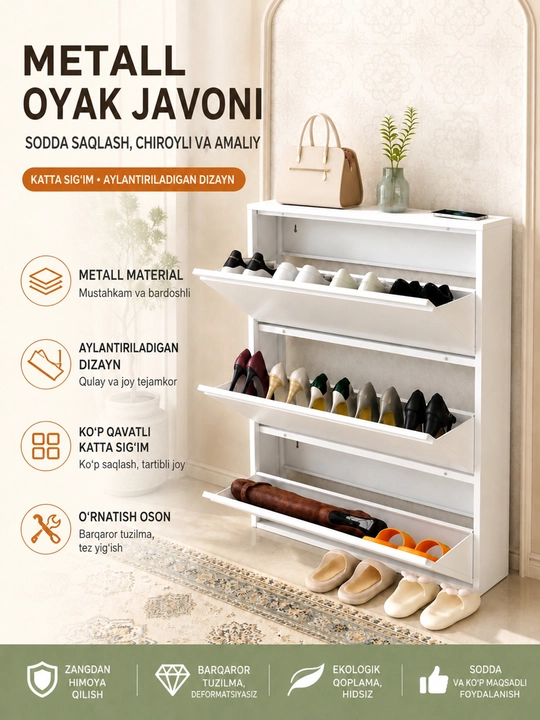 Metall oyoq kiyim javoni, saqlash uchun polka va stend