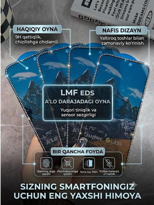 9H himoya oynasi, telefon uchun shisha, LMF EDS, Super Glass, ekran himoyasi - 