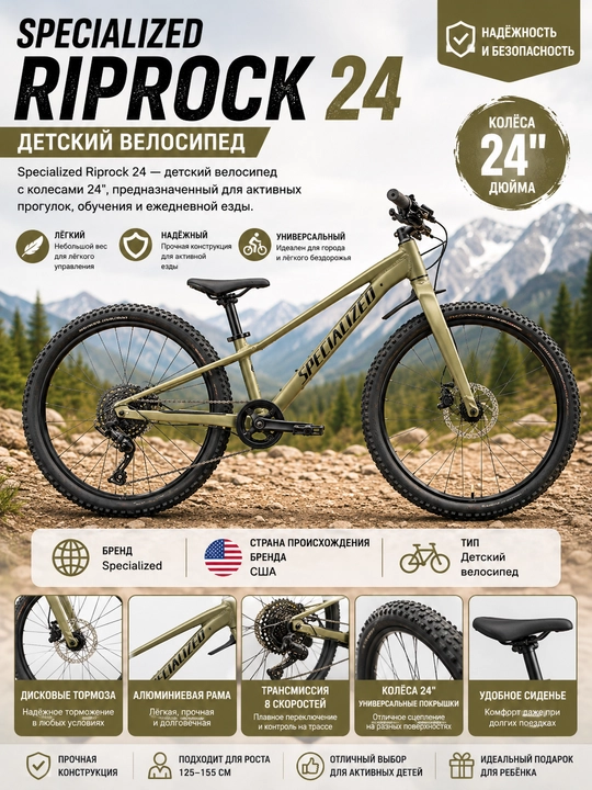 Mustahkam alyuminiy ramali Specialized Riprock 24, 8 tezlikli velosiped - 
