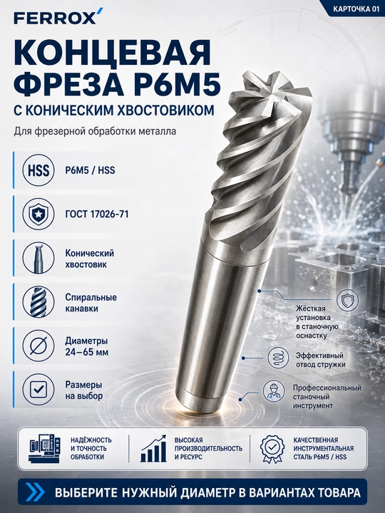 Крупноразмерная концевая фреза Р6М5 для профессиональной обработки металла 24-55 - 