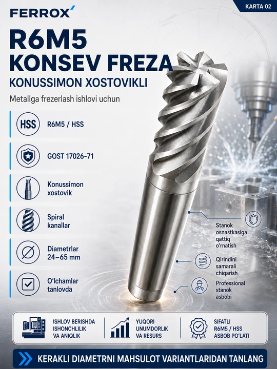 Metallga professional ishlov berish uchun yirik o‘lchamli R6M5 uchli freza 24-55