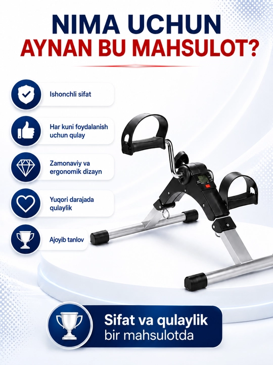 Qo‘l va oyoq mashqlari uchun mo‘ljallangan  displeyli imkoniyatiga ega mini velotrenajyor