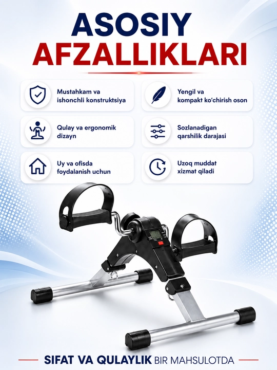 Qo‘l va oyoq mashqlari uchun mo‘ljallangan  displeyli imkoniyatiga ega mini velotrenajyor