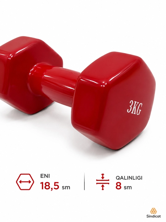 Gantellar fitnes va yoga uchun vinilli, 3 kg, turli ranglarda 1 dona