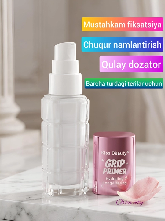 Kiss Beauty Grip Primer makiyaj asosi uchun namlovchi, tekislovchi praymer, 40 ml