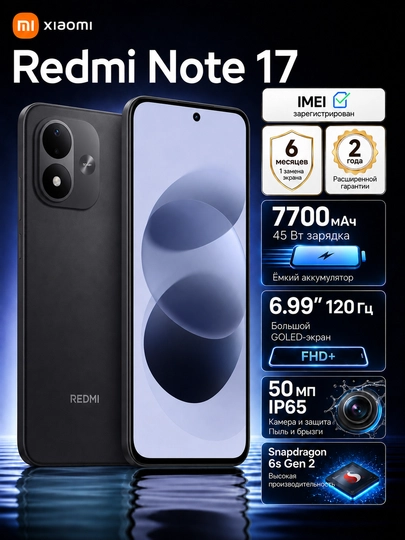 Xiaomi Redmi Note 17 4G smartfoni, 8/256 GB, 7700 mAh, 45 Vt, 6.99″ 120 Hz - 
