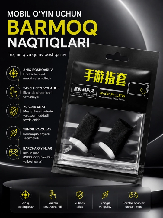 Mobil o'yin uchun sensor nakladkalar – pubg, free fire va cod uchun barmoq qopqoqlari - 