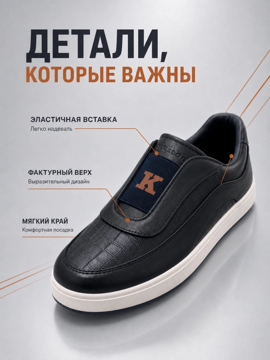 Чёрные кроссовки-слипоны для детей и подростков без шнурков, размеры 29–40