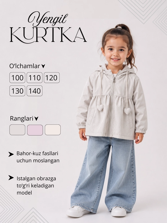 Куртка для девочек, ветровка с капюшоном, 3–7 лет, рост 100–140 см