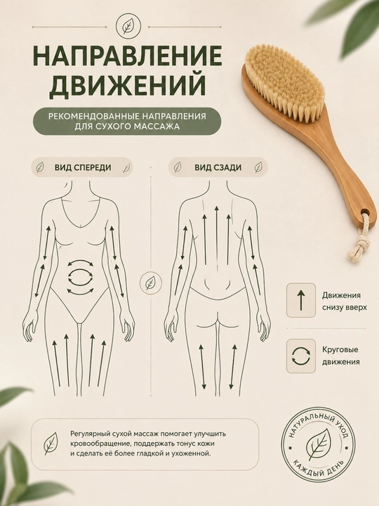 Щетка для сухого массажа лица и тела,лимфодренажная, антицеллюлитная, с щетиной из кактуса