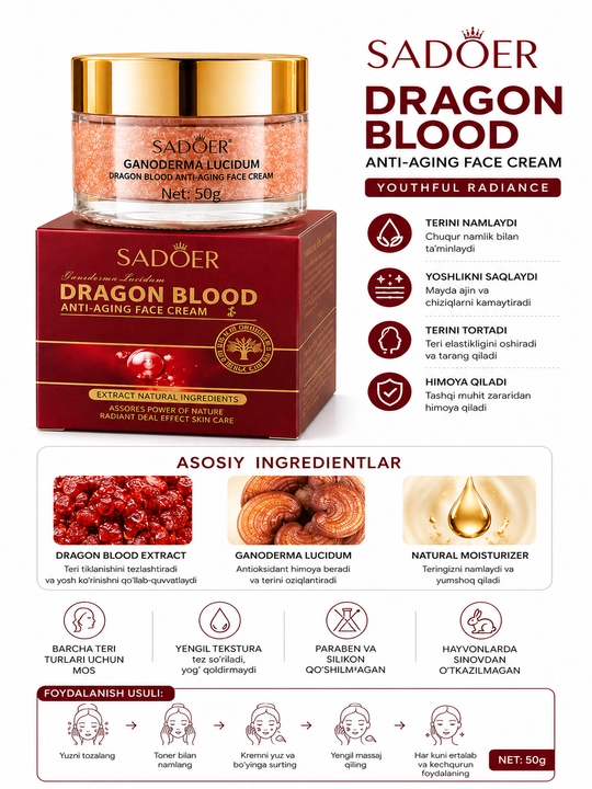 Крем для лица SADOER Dragon Blood с Ganoderma Lucidum, 50 г