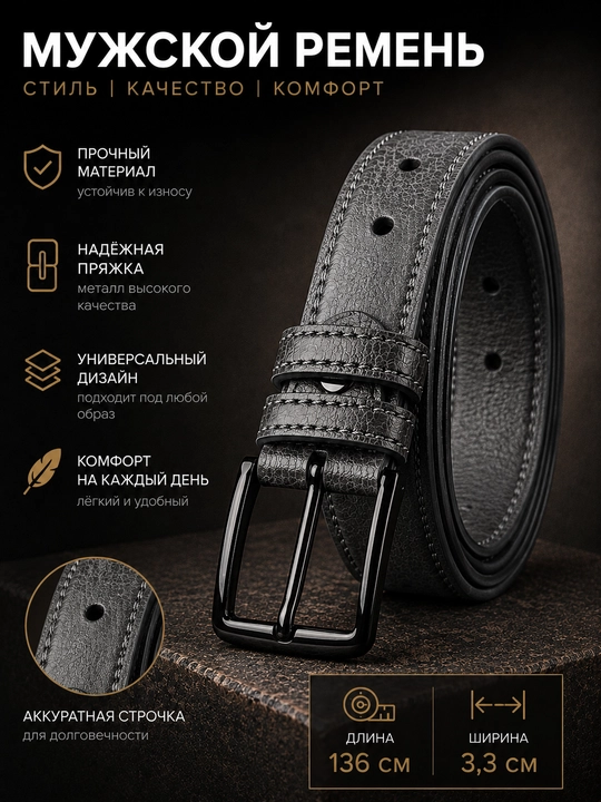 Erkaklar kamari, klassik, charm, metall to‘qali - 
