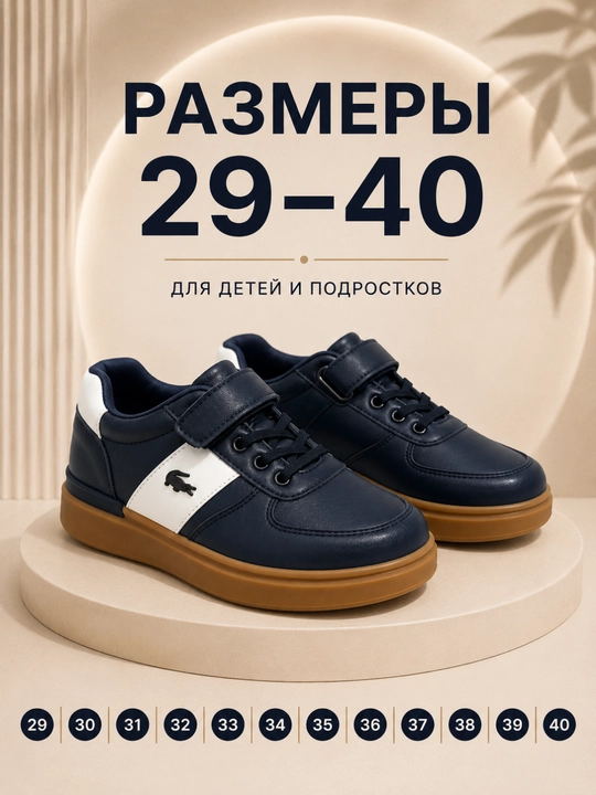 Кроссовки для детей и подростков на липучке со шнурками, размеры 29–40