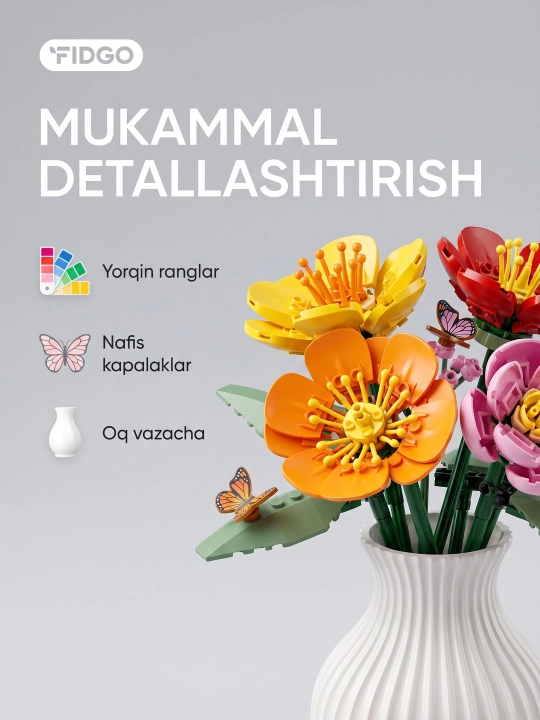 FIDGO «Gullar kolleksiyasi» konstruktori, yig‘ma gullar va guldastalar
