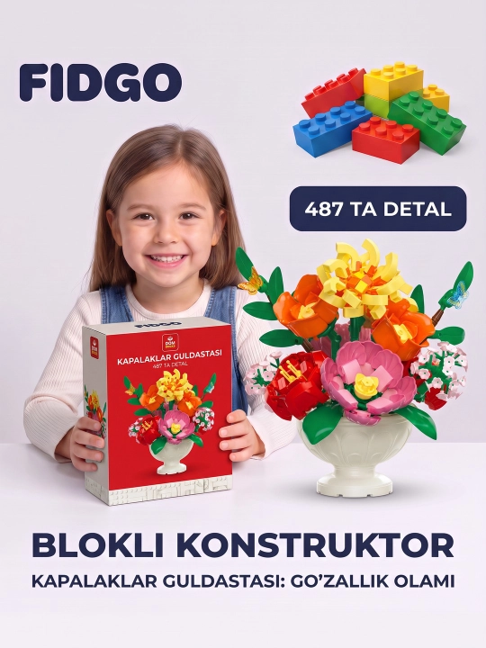 FIDGO «Gullar kolleksiyasi» konstruktori, yig‘ma gullar va guldastalar - 