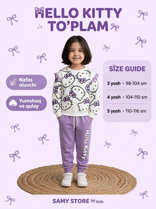 Детский костюм для девочки 3-4-5 лет, двойка свитшот и штаны, комплект одежды для девочек - 