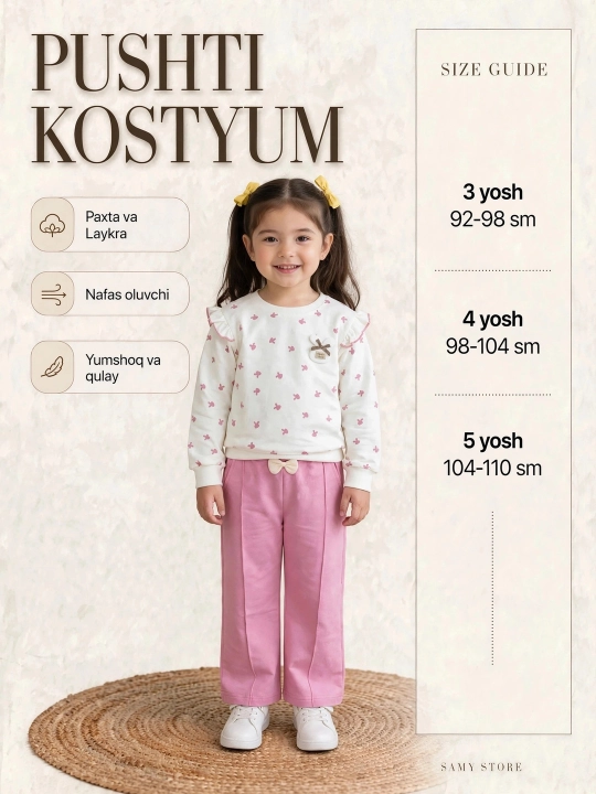 Детский костюм для девочки 3-4-5 лет, двойка свитшот и штаны, комплект одежды для девочек - 