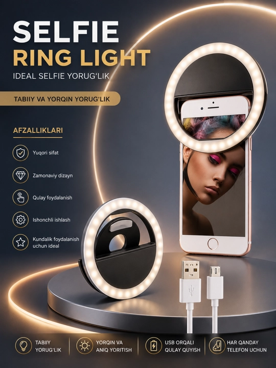 Telefon uchun qisqichli, aylana, yurak va boshqa shakldagi mini selfi chirog‘i - 